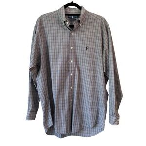 Ralph Lauren Blake 100% Two-Ply Cotton Dress Shirt Grey/Pink/White Stripes M